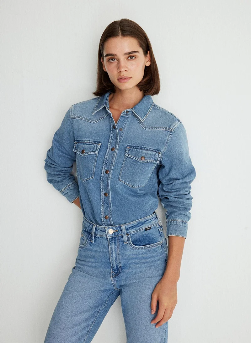 مافي Angela Mid Used Classic Denim Jean Shirt